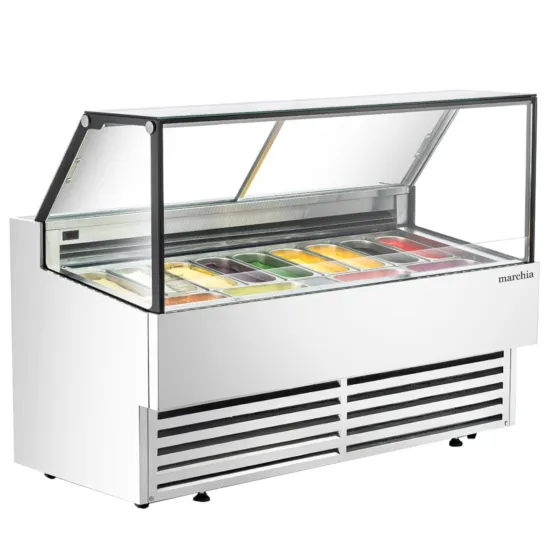 Marchia Display Company Marchia GIC-13-ST, 70-Inch 13-Pan Flat Glass White Gelato Ice Cream Dipping Cabinet Display Freezer