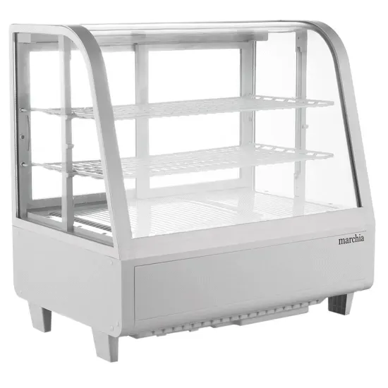 Marchia Display Company Marchia MDC100-W, 27-Inch White Countertop Refrigerated Curved Glass Bakery Display Case with LED Lighting