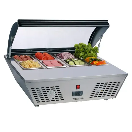 Marchia Display Company Marchia MTRS6, 30-Inch Refrigerated Countertop Showcase with Folding Glass Display and Pans