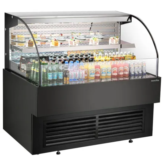Marchia Display Company Marchia USTAR48G, 48-Inch Black Low Profile Open Air Cooler Grab and Go with Middle Shelf