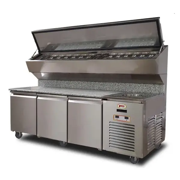 Marsal Pizza Ovens Marsal BM72S, 72-Inch Refrigerated Stainless Steel Pizza Prep Table with Granite Work Surface