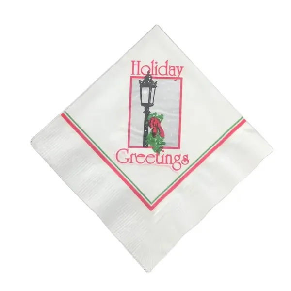 - CLOSEOUT - 10x10-Inch 2 Ply White Beverage Napkin with Holiday Greetings Print, 1000/CS