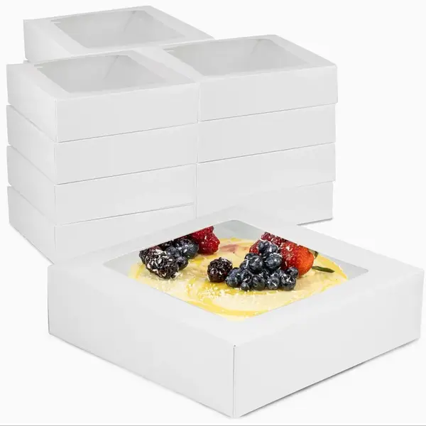 - 992CW, 9x9x2.5-Inch White Window 1-pc Automatic Cake Box, 100/BD