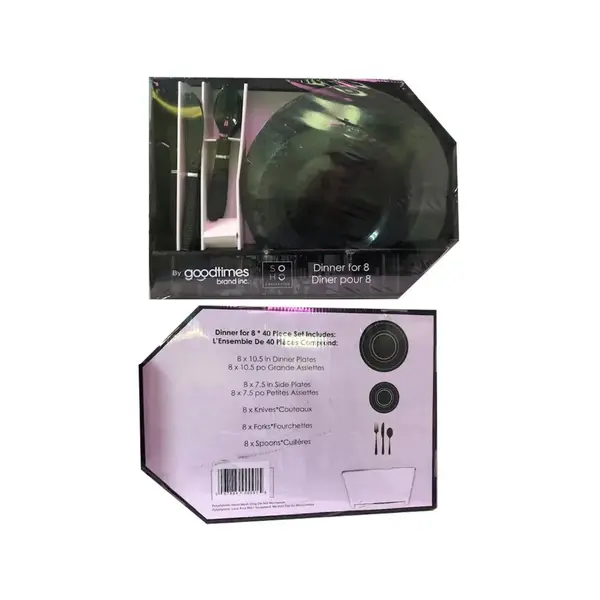 - GT092, Soho Black 40-Piece Dinner Set For 8 Persons (Plates, Forks, Knives, Spoons)