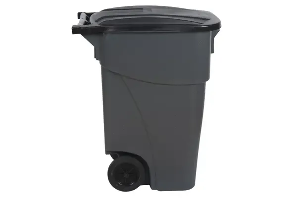 Plex P575-00898, 50 Gal Gray Rollout/Wheeled Trash Can/Container