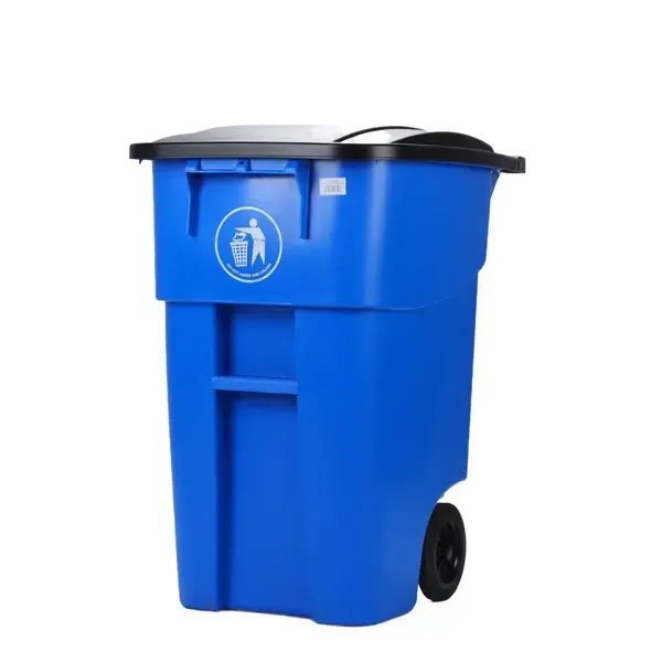 - Plex P575-00899, 50 Gal Blue Rollout/Wheeled Trash Can/Container