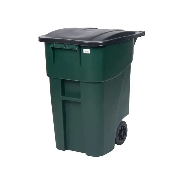 - Plex P575-00996, 50 Gal Green Rollout/Wheeled Trash Can/Container