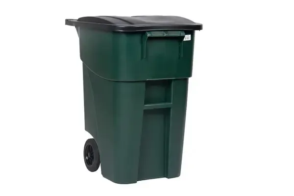Plex P575-00996, 50 Gal Green Rollout/Wheeled Trash Can/Container