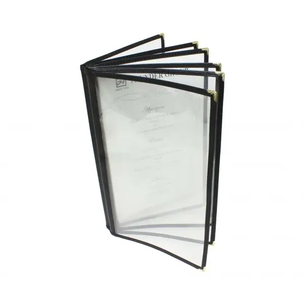 - PLMENU-6TGI, 7.5-Inch Flexible Black Menu Cover, 6 Page Book Fold