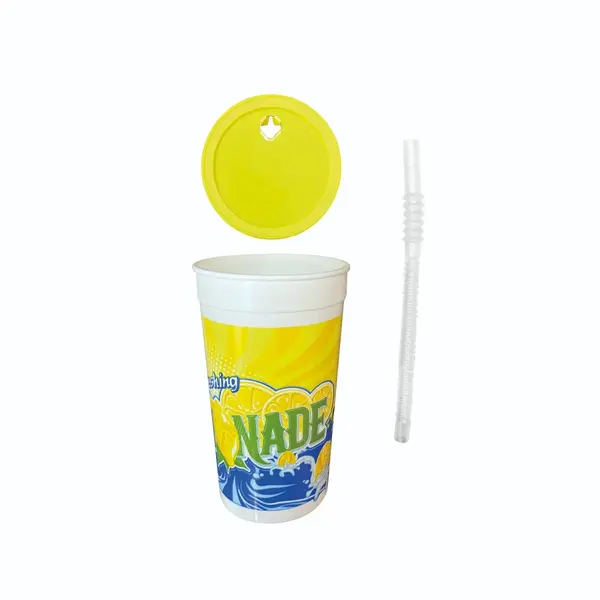 CLOSEOUT - WNA TRI16TLEM11, 16 Oz ''Lemonade'' Tall Plastic Kid's Cup Set with Straw, 500/CS