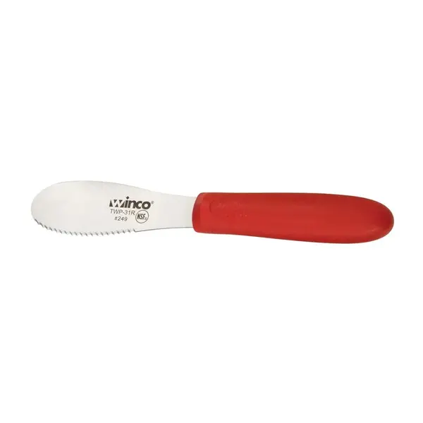 - TWP-31R, 3.6x0.25-Inch Stainless Steel Blade Sandwich Spreader with Red Handle