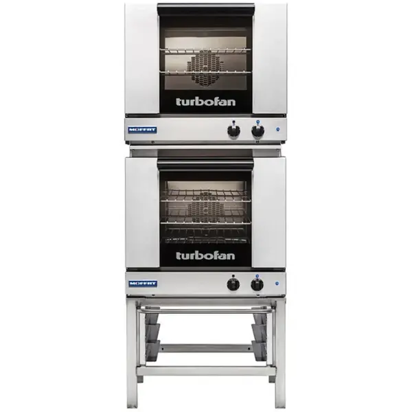 Moffat E23M3-2, Turbofan Double Deck Half Size Convection Oven with Mechanical Controls and Stainless Steel Stand, 220-240V, 5.4 kW