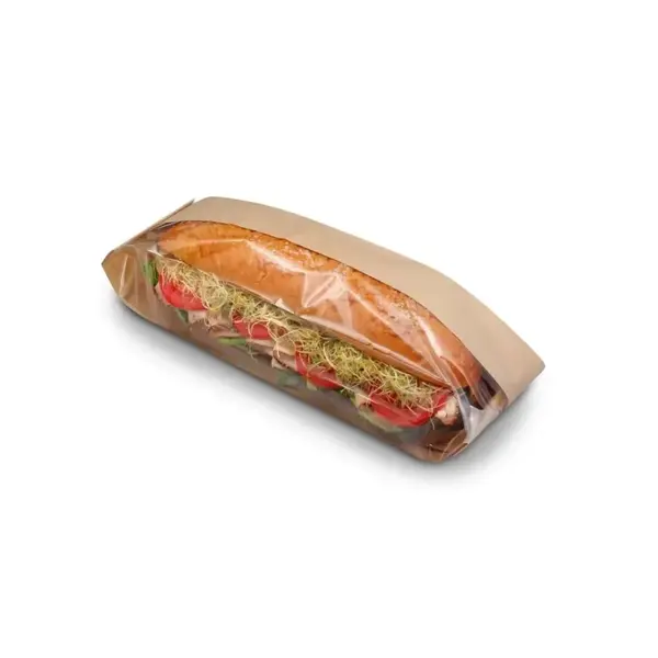 Novolex 300058, 3.25x2x15-Inch Kraft Full Baguette Bag with PET Window, Wax Coated Paper, 500/CS