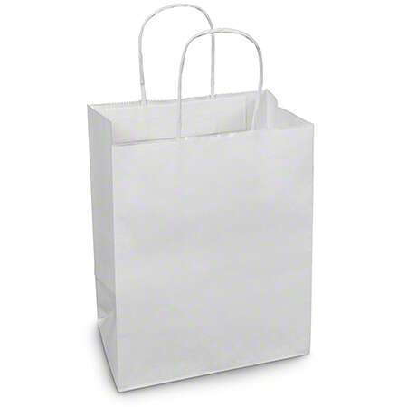 Novolex DURO 8x4.5x10.25-Inch 60# White Paper Shopping Bag with Twisted Handles, 250/CS