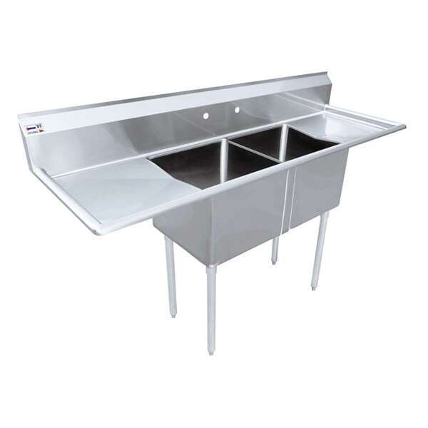 Omcan 43782, 18x21x14-inch 2-Compartment Sink with Left and Right Drain Boards