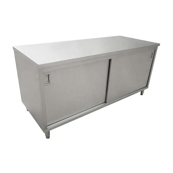 Omcan 44192, 30x48-inch Stainless Steel Work Table with Cabinets and Sliding Doors