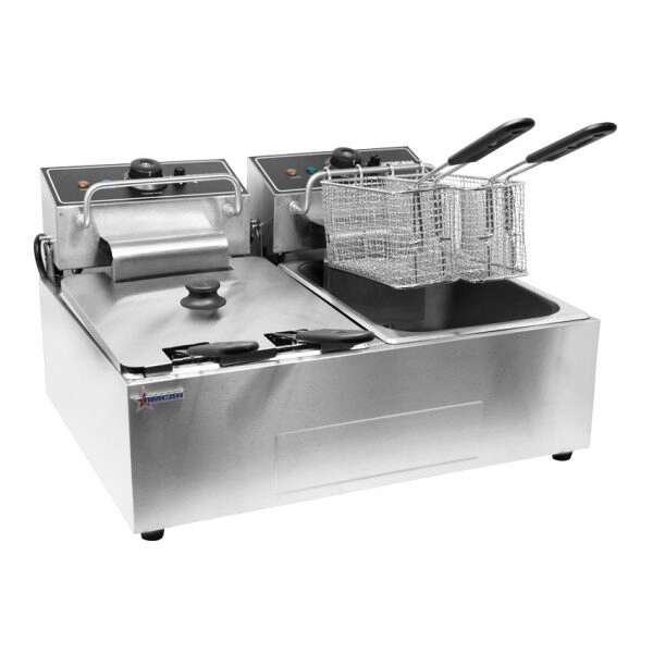 Omcan CE-CN-0012, 22-inch Countertop Stainless Steel Electric Double Fryer, 110V