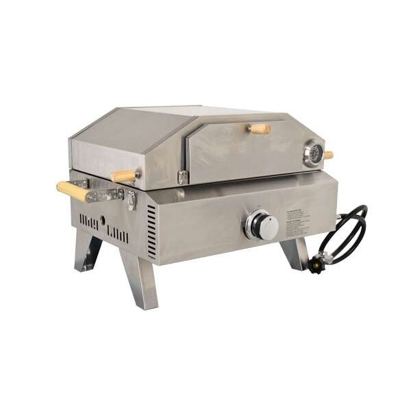 Omcan CE-CN-0748, 28-inch Countertop Stainless Steel Propane Pizza Oven with Foldable Legs, 12,000 BTU