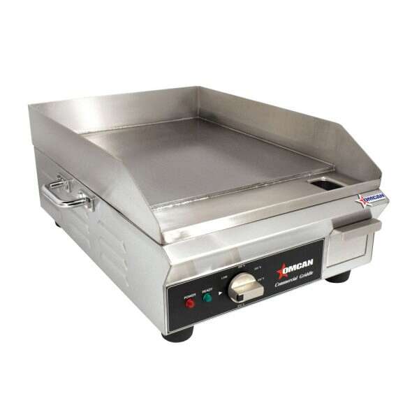 Omcan CE-CN-1800-G, 21-inch Countertop Stainless Steel Electric Griddle with Smooth Surface, 1800W