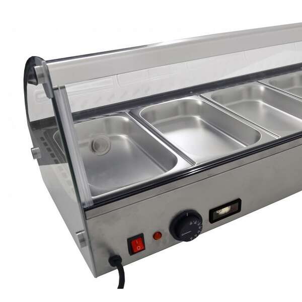 Omcan DW-CN-0006, 44-inch Countertop Stainless Steel Curved Glass Display Case with 6 Pans