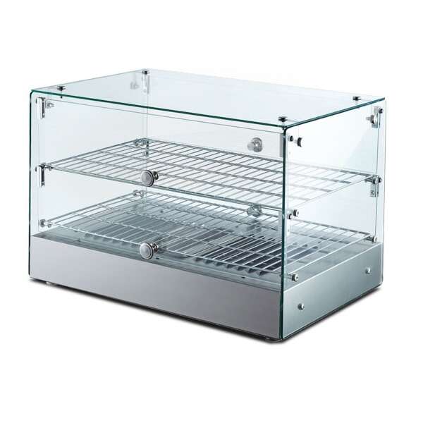 Omcan DW-CN-0050, 22-inch Countertop Stainless Steel Angled Glass Display Warmer, 50 Liters Capacity