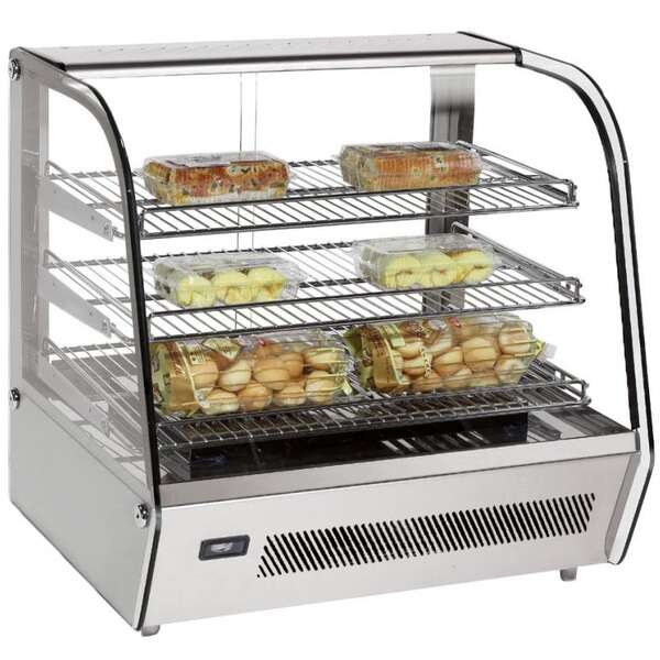 Omcan DW-CN-0120, 27-inch Countertop Stainless Steel Angled Glass Display Warmer, 120 Liters Capacity