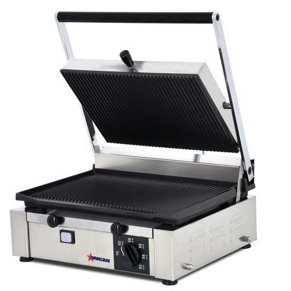 Omcan PG-IT-0610-R, 10x14-inch Electric Single Panini Grill with Ribbed Grill Surface