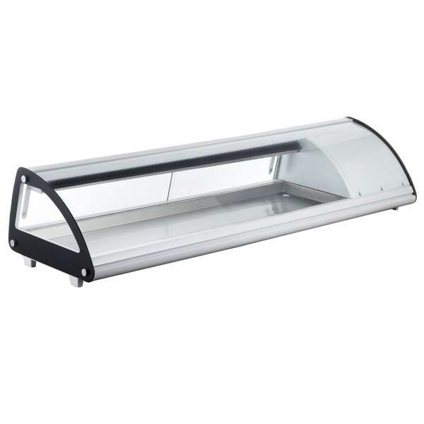 Omcan RS-CN-0083-SC, 58-inch Stainless Steel Curved Glass Sushi Showcase, 2.19 Cu.Ft