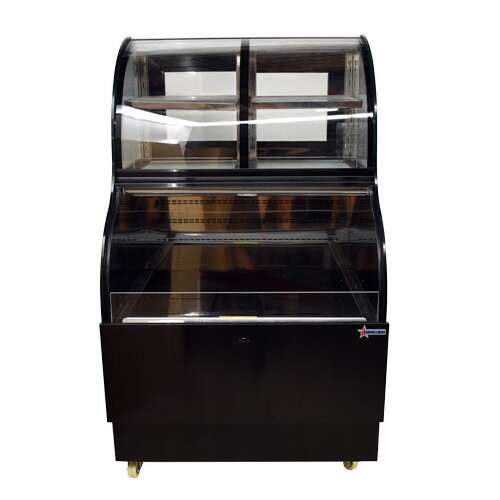 Omcan RS-CN-0348, 36-inch Stainless Steel Curved Glass Dual Service Refrigerated Display Case, 12.5 Cu.Ft