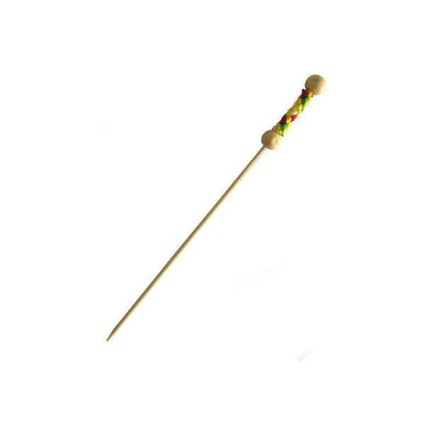 PacknWood 209BBFUJIY, 4.55-Inch "Fuji" Bamboo Pick with Natural Beads and Yellow Design, 2000/CS