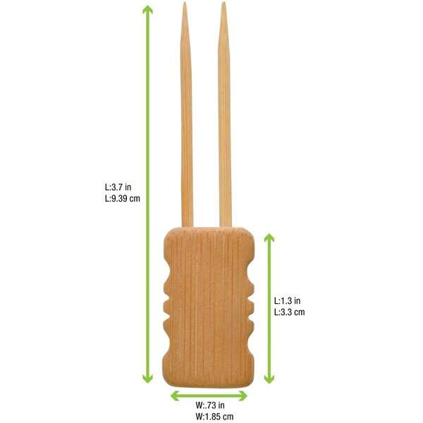 PacknWood 209BBMBOLA10, 3.9-Inch Mbola Double Prong Bamboo Skewer with Block End, 480/CS