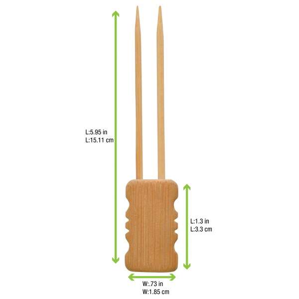 PacknWood 209BBMBOLA15, 5.9-Inch Mbola Double Prong Bamboo Skewer with Block End, 480/CS