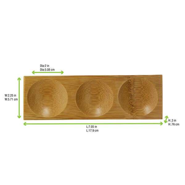 PacknWood 209BBPATONG, 7.05x2.25x0.3-Inch "Patong" Bamboo Three Compartment Dish, 96/CS