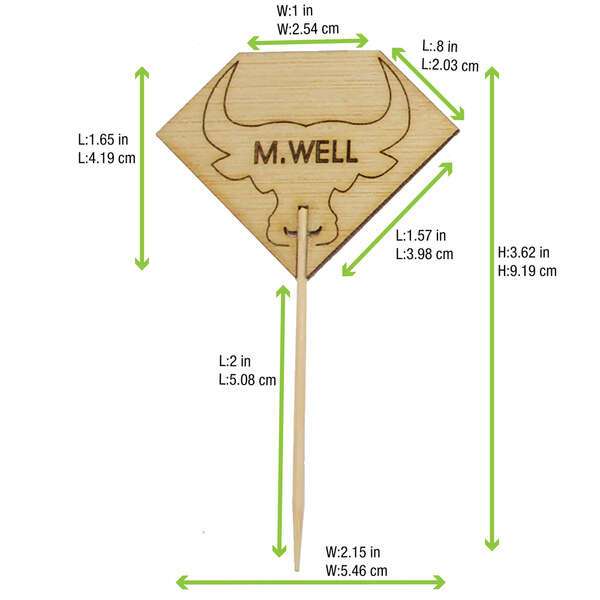 PacknWood 209BBRUMPYMW, 3.62-Inch Diamond Shaped Steak Markers with Bull Head - Medium Well, 1000/CS