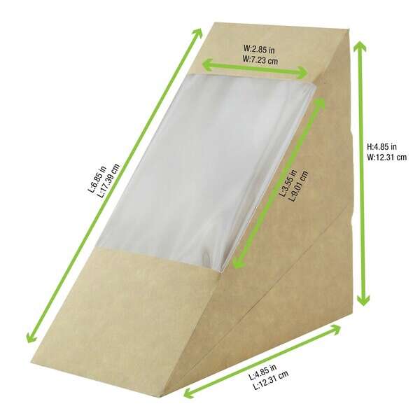 PacknWood 209KCK7212, 4.8x2.8x4.8-Inch Kraft Sandwich Box with PET Window, 500/CS