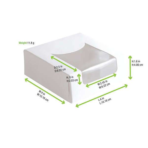 PacknWood 209PAT100J, 4x4x1.6-Inch White Pastry Box with PET Window, 420/CS