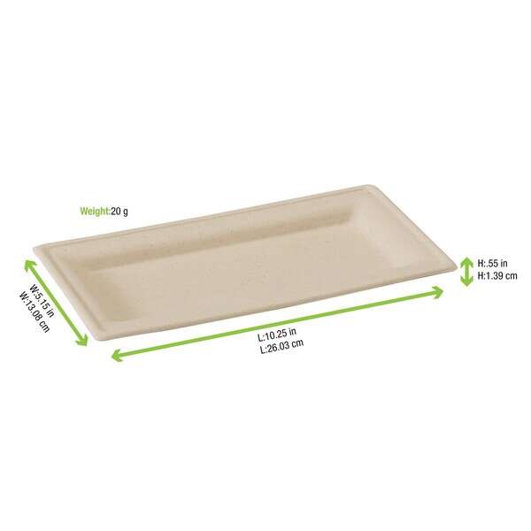 PacknWood 210APU1326BR 5.12x10.24-inch Beige Rectangular Sugar Cane Plate, 500/CS (Discontinued)