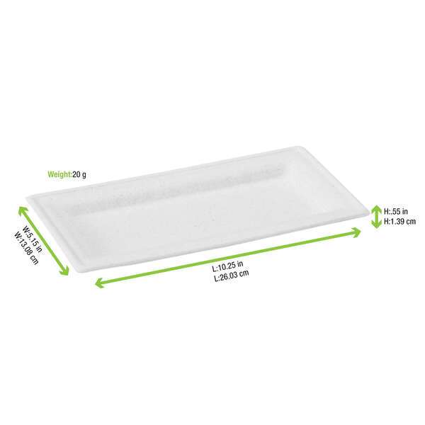 PacknWood 210APU1327, 10.25x5.15.0.55-Inch Rectangular White Sugarcane Plate, 500/CS (Discontinued)