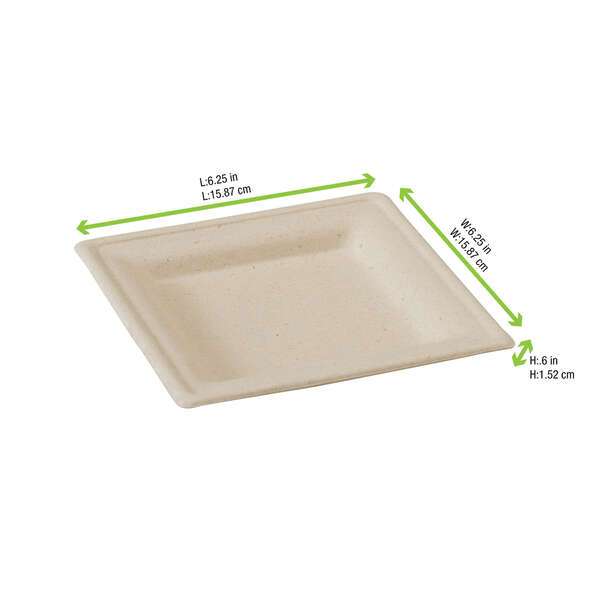 PacknWood 210APU1616ABR, 6.25x6.25x0.6-Inch Square Brown Sugarcane Plate, 500/CS (Discontinued)