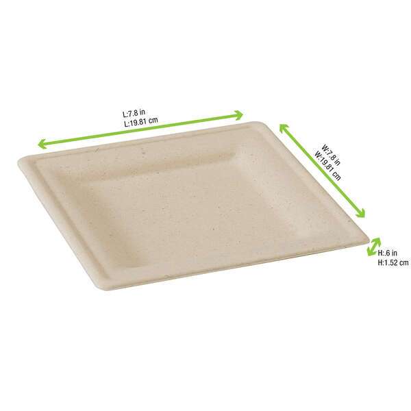 PacknWood 210APU2020ABR, 7.8x7.8x0.6-Inch Square Brown Sugarcane Plate, 500/CS