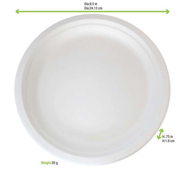 PacknWood 210APU25, 9.5-Inch Dia Sugarcane White Round Plate, 500/CS (Discontinued)