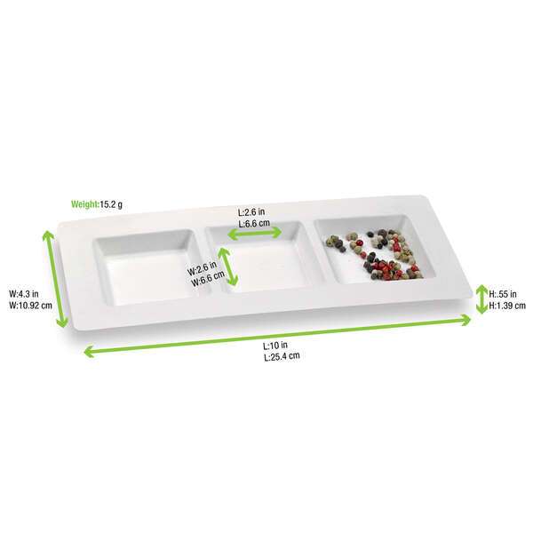 PacknWood 210APU3TAPA, 10x4.3x0.55-Inch 3-Compartment White Sugarcane Plate, 250/CS (Discontinued)