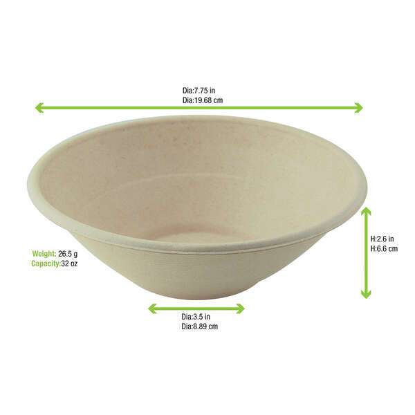 PacknWood 210APUPK32BR, 32 Oz Round Brown Sugarcane Bowl, 250/CS (Discontinued)