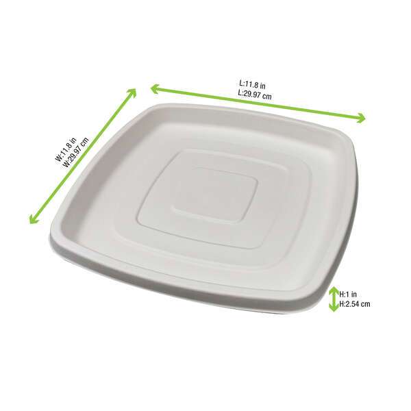 PacknWood 210APUS318, 11.8x11.8x1-Inch Square White Sugarcane Platter, 24/CS