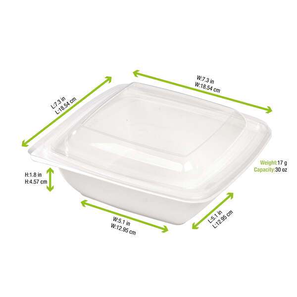 PacknWood 210APUSCB750, 25 Oz 7.3x7.3x1.8-Inch Square White Sugarcane Salad Bowl, 300/CS (Discontinued)