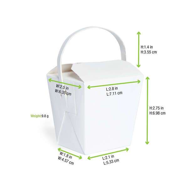 PacknWood 210ASPAIL8BL, 8 Oz Mini White Take Out Box with Handle, 500/CS