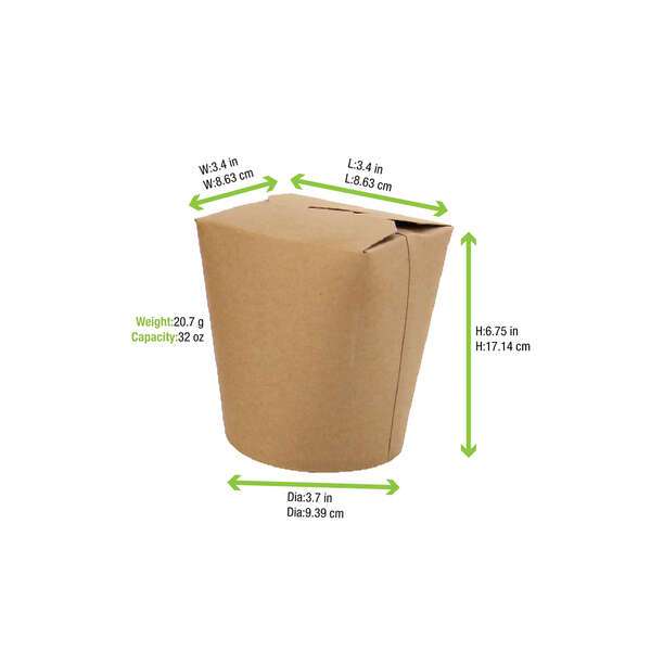 PacknWood 210ASWOK32, 32 Oz 3.4x3.4x6.75-Inch Kraft Take Out Container, 500/CS