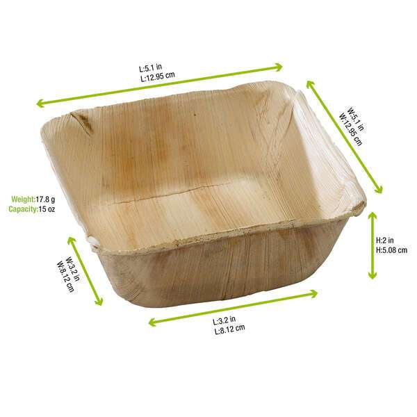 PacknWood 210BBA1313, 5.1x5.1x2-Inch Square Palm Leaf Bowl, 100/CS