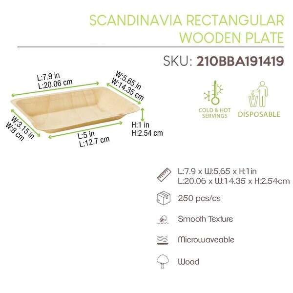 PacknWood 210BBA191419, 7.6x5.65x1-Inch "Scandinavia" Rectangular Wooden Plate, 250/CS