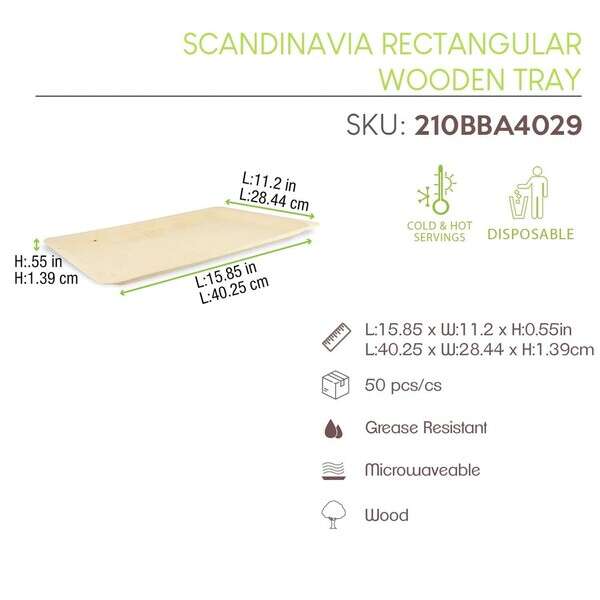 PacknWood 210BBA4029, 15.85x11.2x0.55-Inch "Scandinavia" Rectangular Wooden Tray, 50/CS
